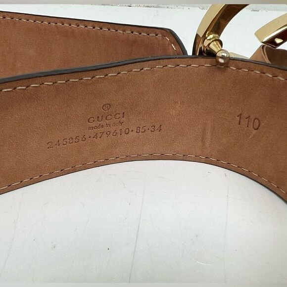 Gucci Guccisima Red Interlocking G Heart Gold Buckle Embossed Leather Belt  34 - Picture 3 of 6